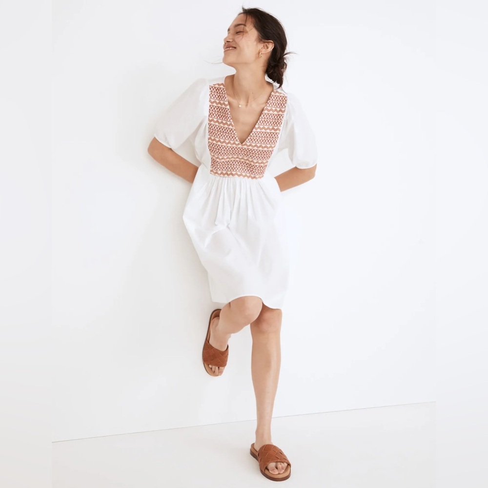 Madewell Embroidered Poplin V-Neck Mini Dress